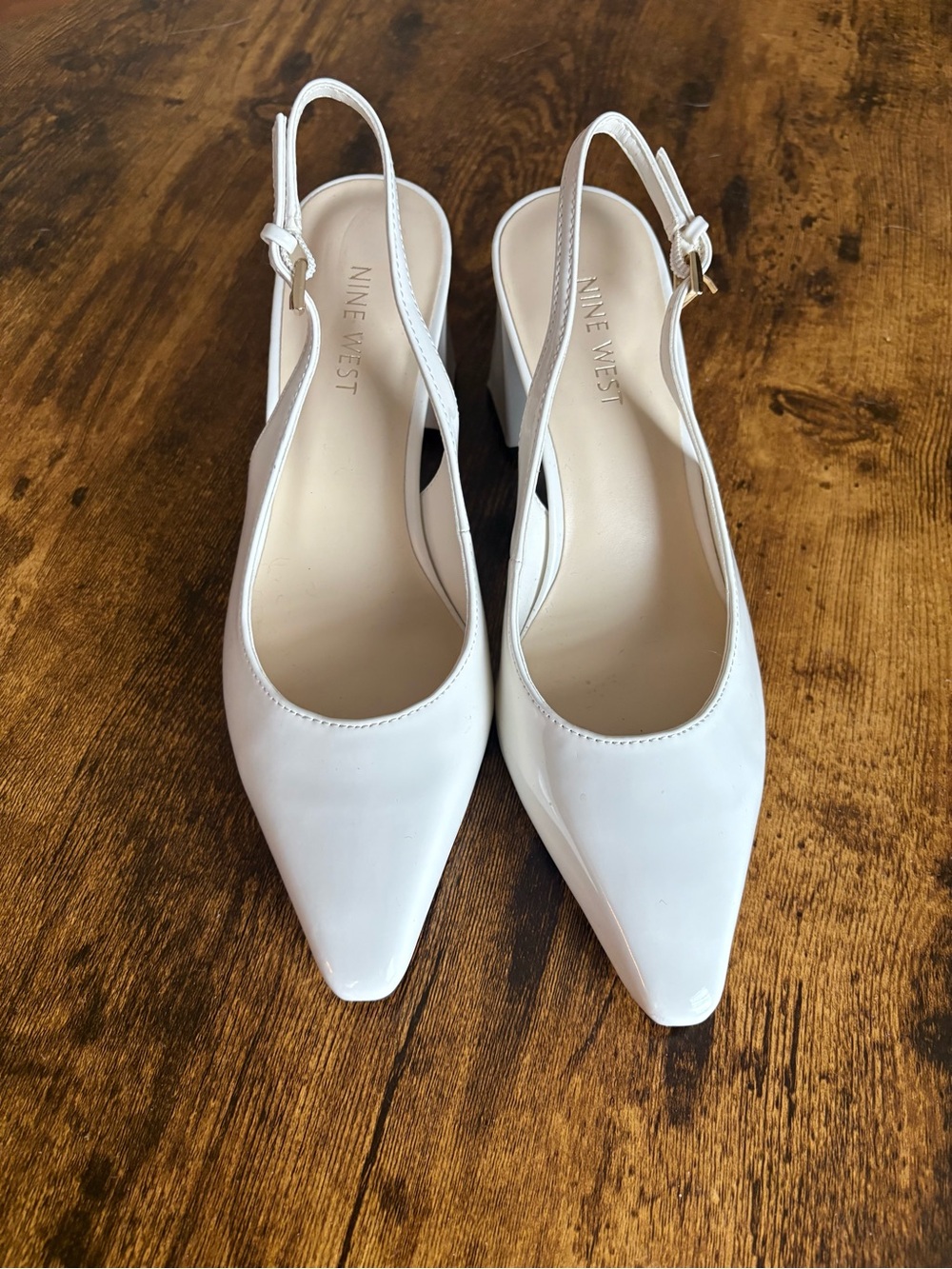 Nine West White Pointed Slingback Heels